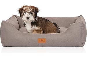 Knuffelwuff Hundebett Lotte aus Velours mit feinem Handwebcharakter M-L 85 x 63cm Lichtgrau - abnehmbarer Bezug - waschbar - für große, mittelgroße und kleine Hunde