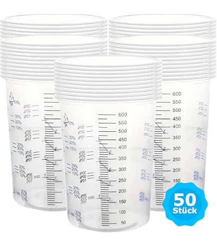 50x Lackmischbecher 750ml Von MST-Design - Mischbecher Mit Skala Für Farbe & Lack
