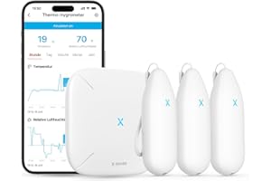 X-Sense WLAN Hygrometer Thermometer Innen, Temperatur- und Luftfeuchtigkeitsüberwachung per App, 500m Reichweite, Kostenfreier Datenexport, kompatibel mit Alexa, 3 Sensoren und 1 Basisstation SBS50