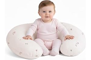 Little Grape Land Nursing Pillow & Feeding Pillow for Mum & Baby, Neutral Floral Muslin Cover, Removable Machine-Washable, for Breastfeeding, Bottle Feeding, Tummy Time & Infant Support