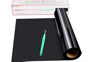 HTVRONT Vinilo Textil Termoadhesivo Negro 30.48cm x 457cm – Rollo de Vinilo Transferencia de Calor de, para Cricut y Silhouette Cameo, Vinilo termoadhesivo fácil de Cortar (Negro)