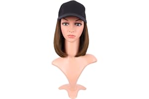MapofBeauty 12 Pulgada/30 cm Corto Lacio Bob Baseball Hat Peluca Heat Resistente Sintética Cabello Extensión Ajustable Gorra Diario Uso Pelucas (Marrón)