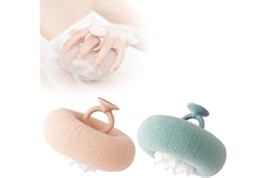 GEHANICO Boule De Douche Tournesol Avec Ventouse Eponge Douche Éponge De Bain Exfoliante Brosse De Nettoyage En Maille - Pouf Pour Femme Et Homme 2 Pièces Fleur De Douche Lavable Bathing Sponge (Vert+Orange)