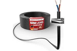 MAS Premium Von 5 bis 100m Kunststoffschlauchleitung H05VV-F 2, 3 oder 5 x0,75; x1; x1,5 oder x2,5 und 4G0,75 Flexible Leitung Kabel Leitung Gerätekabel (H05VV-F 2x1,5 SW, 50m)