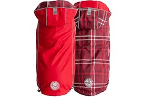 GF Pet Reversible ElastoFit Raincoat - Regenjacke- wasserdichte Hundebekleidung- Größe L Hundemantel Rückenlänge 46cm- Rot