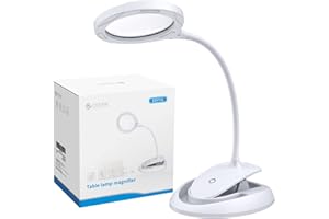 eSynic Lampe loupe LED 5X 10X Rechargeable avec Pince à métal 15LEDS 3 réglages d'éclairage réglables