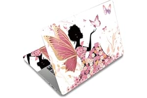 SUPERDANT Adhesivo para Portátil Aufkleber Schutzfolie Notebook Kunstschutz Protector de Vinilo para Laptop Universal para 12" 13" 13.3" 14" 15" 15.4" 15.6" Schmetterling Mädchen Fantasie Pink Flowern