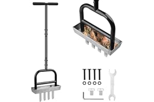 INOAMITY Arieggiatore per Prato Manuale - Aeratore per Prato con Nucleo a 4 Punte in Acciaio Inox e Vaschetta di Contenimento, Resistente Arieggiatore per Prato con Impugnatura a "T" per Prati, Giardini