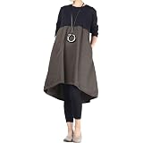 Damen Langarmkleid A-Linie – Lässiges Baumwollkleid Mit Seitentaschen, Tunnelzug-Saum, Oversize-Schnitt
