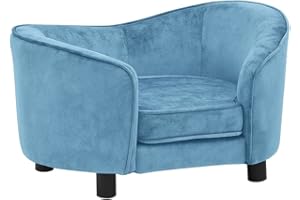 vidaXL Plush Dog Sofa in Turquoise - Comfortable Small Pet Sofa with Anti-Slip Wooden Legs - Dog Bed fit for Schnauzer, Shihtzu, Yorkshire Terrier - Washable Cushion - Durable Material and Constr...
