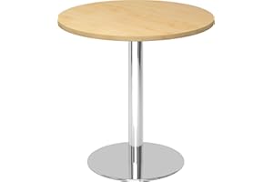 ‎BÜMÖ bümö Besprechungstisch, Esstisch klein, Tisch rund 80 cm - Kleiner Esstisch Ahorn, Rundtisch Esstisch 2 Personen mit Holz-Platte, Säule aus Metall verchromt, Konferenztisch, Bistrotisch