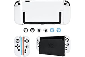 DLseego Protective Cover for Switch 2 Console,Anti Scratch Sturdy Dockable Protector Case with 2 Handle Shell and 6PCS Thumb Grips,White