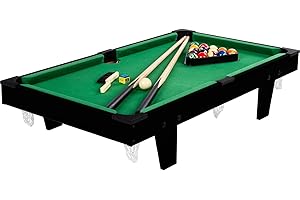 GAMES PLANET Mini Pool Billardtisch Micro inkl. Zubehör (2 Queues, Kugeln, Dreieck, Kreide, Bürste), 3 Dekore, Maße: 92 x 52 x 19 cm
