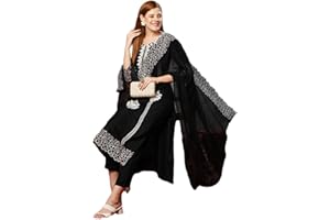 GoSriKi Kurta mit gerader Stickerei aus Baumwollmischgewebe mit Hose und Dupatta für Damen