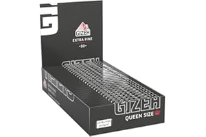 GIZEH BLACK Queen Size Slim Blättchen zum Selbstdrehen - Packung mit Magnetverschluss, recyclebar - 25er Pack á 50 Premium Rolling Paper (14 g/m²)