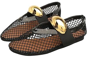 Balettskor i nät för kvinnor, mode bekväm rund tå fisknätsspänne Mary Jane casual ballerina, damer, bred bredd, ledig kontor