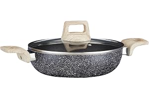 Amazon Brand - Solimo 24 cm Non-Stick Kadai with Lid Granite Stone Deep Frying Pan Induction & Gas Compatible Metal Spoon Friendly Biryani & Curry Cooking Pot