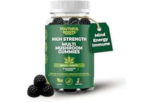 Youthful Roots 6-in-1 Multi Mushroom Gummies with Vitamin B6 - Focus, Energy & Vitality - Vegan & Sugar-Free - 60 Gummies - for Kids and Adults