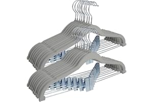 ManGotree Trouser Hangers with Movable Clips, Non-slip Velvet Clothes Hangers, Space-saving Skirt Hangers for Shirts, Pants, Dresses, Skirts, Coats (18 Pack, Grey)