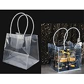 16 Pack Clear PVC Gift Bags With Handles - 9.84x9.84x3.15 Inch Reusable Tote Bags