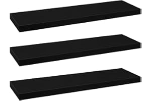 eSituro Floating Shelves, Set of 3 Large Black Wall Shelves,Simple to Install Wooden Shelf for Bedroom,Living Room,Kitchen,Display Storage Rack, Home Office Furniture Each Shelf 120x23x3.8cm