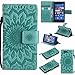 Produktbild Xperia Z3 Compact Hülle, Dfly Premium Slim PU Leder Mandala Blume Prägung Muster Flip Hülle Bookstyle Stand Slot Schutzhülle Tasche Wallet Case für Sony Xperia Z3 Compact, Grün