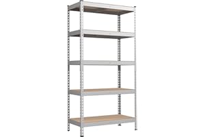 ‎SONGMICS SONGMICS Schnelle Montage, Schwerlastregal, Standregal, Lagerregal, Küchenregal, Regal, 5 Ablagen, 45 x 90 x 180 cm, bis 875 kg belastbar, für Keller, Küche, Arbeitszimmer, silbern GLR450E01