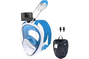 JOVRUN Full Face Snorkel Mask 180°Panoramic View Anti-leak Anti-fog Snorkeling Mask Set with Detachable Camera Adjustable Strips Snorkeling Mask Full Face for Kids Teenagers & Adults