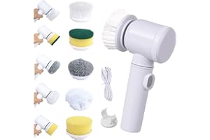 DONGTATA Spazzola di pulizia elettrica portatile senza fili con 5 testine intercambiabili, spazzola per la pulizia Spin Scrubber per bagno, vasca da bagno, cucina, piastrelle, finestre, vasca, stoviglie