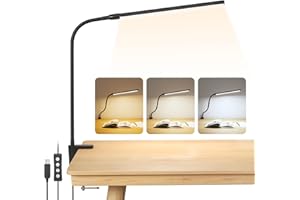 ‎LEPRO Lepro LED Schreibtischlampe Klemmbar, Tischlampe Architektenlampe mit Schwenkarm, Augenschutz Klemmleuchte USB, 3 Farben & 10 Helligkeitsstufen Dimmbar Tischleuchte für Büro, Schwarz