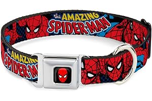 BUCKLE-DOWN Dog Collar Seatbelt Buckle Amazing Spider Man 15 do 26 cali 1,0 cala szerokości