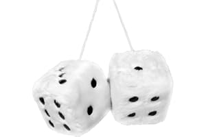 Abnaok Fluffy Dice for Car, 2.4" x 2.4" Car Hanging Furry Dice Pair of Retro Square Car Pendant with Dots for Car Interior Ornament Decoration Car Mirror Hanging Accessories (White)