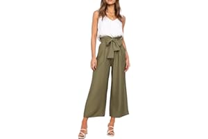 FANCYINN Conjunto de Pantalones Cortos de 2 Piezas Verano para Mujer Pantalones de Bolsa de Papel recortados de Cintura Alta con Cuello en V y Tirantes Anchos con cinturón
