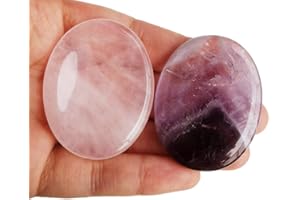 Lovionus89 Amethyst und Rosenquarz Daumen Sorgen Stein, Oval Stress Entspannen Reiki-Kristall heilen Tasche Palme Steine, Packung mit 2 Stuck