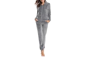 Aottori Damen Velours Jogginganzug Trainingsanzug Nicki Hausanzug Schlafanzug Samt Zweiteilige Pyjama Set Herbs Winter