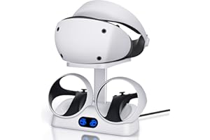 alcopanda Charging Station for PSVR 2 Controller,PSVR 2 Charging Dock with VR Headset Holder Display Stand,Fast PS VR2 Controller Charger with Type-C Cable,LED Indicator,2 Charger Clasps