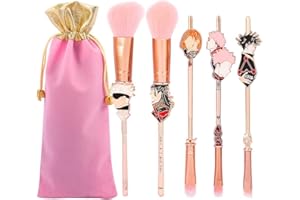WECHIP [5 PCS] Jujutsu Kaisen Makeup Brush Set Metal, Jujutsu Kaisen Merch Anime Collection for Foundation Blush, Eyeshadow, Face Concealer, Eyeliner Contour, Powder Liquid Eye, Anime Gift for Girls Women