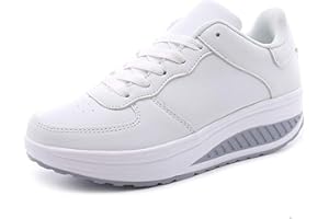 LANIVIC Femmes Chaussures compensées à Plateforme Dames Chaussures de Fitness Orthopédie Espadrilles de Coin Blanc 37