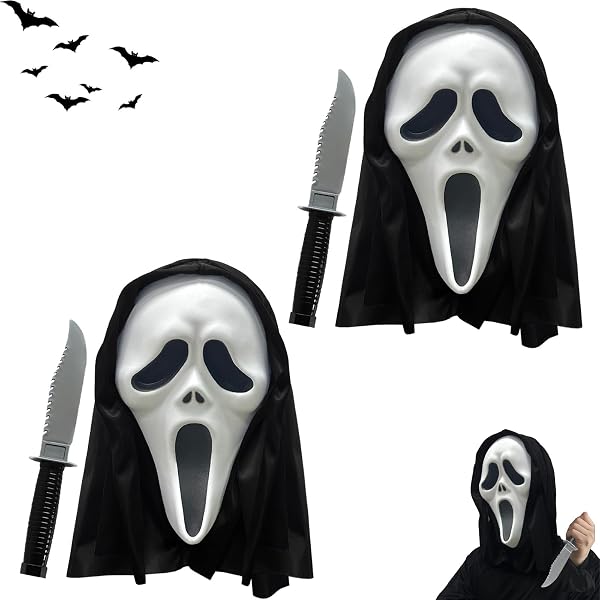 Costume Ghostface Scream Adulte - Masque Hurlant + Poignard + Cape, Déguisement Halloween Horreur Parfait