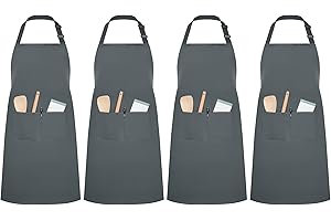 InnoGear Delantales 4 Piezas Delantales con Babero para Chef Delantales de Ccocina Unisex Ajustables para Restaurantes Cafeterías Jardines Barbacoas (Gris, Poliéster)