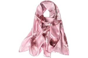 STORY OF SHANGHAI Sciarpa di 100% Seta Charmeuse da Donna Foulard a Raso con Fantasie Orientale, 56x177cm
