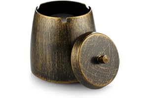 ecooe Wysokiej jakości popielniczka wiatrowa z pokrywką ze stali nierdzewnej, duża, odporna na wiatr i deszcz, do użytku na zewnątrz i wewnątrz, z antypoślizgową podstawą, kolor brązowy