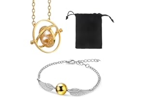 VJUYSW 2 Harry Potter Kette, Harry Potter Schmuck Harry Potter Zeitumkehrer Halskette Hermine Sand Anhänger mit Aufbewahrungsbox für Cosplay Kostüm Geschenke Sammlung