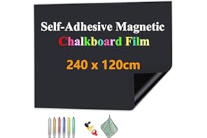 ‎JOMUSAGA JOMUSAGA Magnetic Blackboard Film, Self-Adhesive, 240 x 120 cm, Magnetic Film, Wipe-Clean Chalk Film, Magnetic Board Film, Child Wall for Home, Office, School, with Water-Based Chalk Markers & Magnets