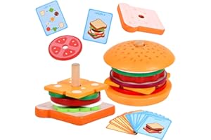 Mineup Montessori Jouet pour 1 2 Enfants de 3 Ans, Hamburger Jouets Empilables en Bois, Hamburgers empilables Montessori, Nourriture de Jeu de Rôle motricité Fine Jouet éducatif pour 3 4 5 Ans