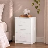 DORMIDAN - Bedside Table 3 Drawers, Bedroom Table, 39 x 57 x 28 cm (White)