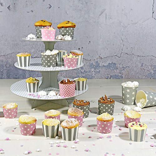 50 Frau Wundervoll Muffin Backformen aus stabilem Papier – rosa mit weißen Sternen, klein Ø 5 cm – Muffinförmchen / Cupcake Backformen / Muffindeko aus stabilem Papier - 5