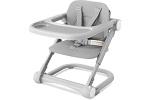 GROWAYSTORY Booster Seat Baby Portable Children's High Chair Height Adjustable Travel High Chair with Removable Tray, PU Seat Pad and 5-Point Safety Belt Children's Chair Booster (Grey)