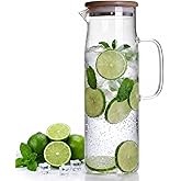 Glass Water Kettle Water Teapot Glasses Container 1500ml Glass Water Pitcher With Bamboo Lids