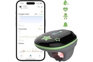 WELLUE Oxymètre de Pouls Pédiatrique, Moniteur de Sommeil Pour Enfants, Moniteur de Saturation en Oxygène Bluetooth pour la Nuit, Niveau de SpO2 et Moniteur de Fréquence Cardiaque, Style Anneau.